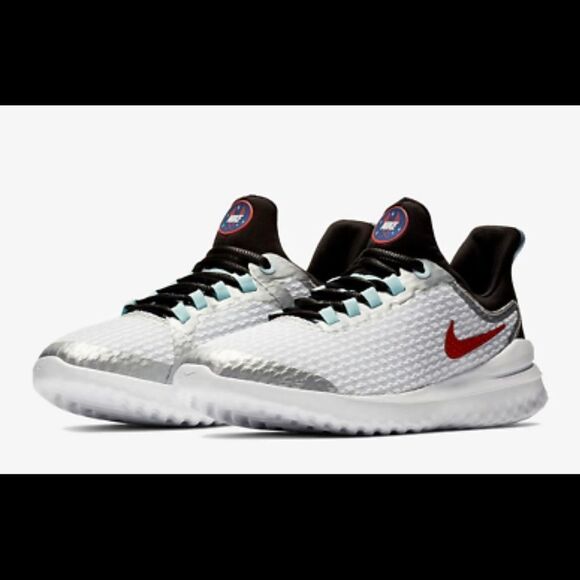 Nike Youth Renew Running Sneaker Rival White Silver Shoe Red Swoosh Size 7 - Picture 1 of 11